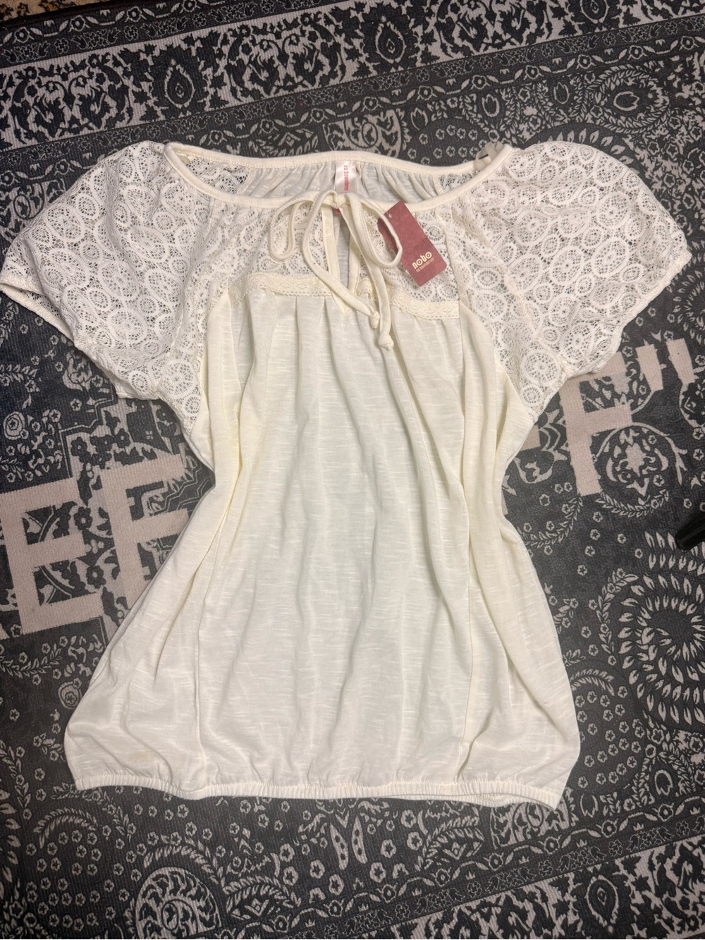 No Boundaries Cream Lace Sleeve Flutter Top